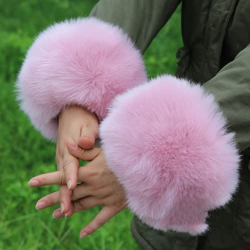 Pulswärmer Fell Manschetten,Damen weiche Kunstpelz Handgelenk Band Fell Manschetten Handschuhe Pelz Armstulpen Kunstfell Fellstulpen Plüsch Faux Pelzmanschetten Pelz Armstulpen für Frauen-Rosa #1