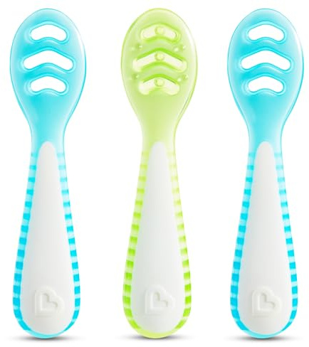 Munchkin® Gentle Dip™ Baby Spoons for Self Feeding and Baby Led Weaning, 3 Pack, Blue/Green