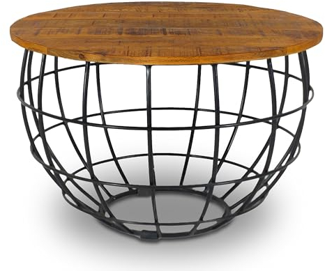 ELYFLAIR® runder Couchtisch aus Massivholz – Beistelltisch – Tisch – Mango Altholz Couchtisch Rund – Couchtisch Holz mit ausdrucksstarker Maserung – Beistelltisch Holz