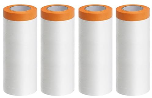 Abdeckfolie, Staubschutzfolie, Rolle, 4 Rollen, 300 cm x 20 m, selbstklebende Lackier-Abdeckfolie, staubdichte Abdeckfolie, wasserdichte Abschirmung, Abdecktuch für Möbel, Schränke, Autolackierung
