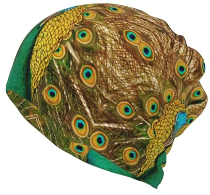 ESASAM Vielseitige Beanie-Mütze mit Pfauenmuster, multifunktional, Halstuch und Beanie-Kombination, Schwarz , Einheitsgröße