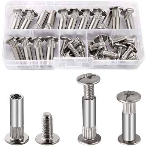 VooGenzek 15 Stücke Φ8mm Hülsenschrauben mit M6 Schrauben, Verbindungsschraube Möbelschrauben, Verbinder für Möbel Binding Schrauben, Stahl vernickelt Verbindungsschrauben, für Schränken, 26-35 mm