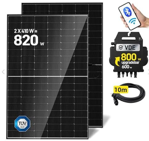 Estock1speed KIT PANNELLO SOLARE DA BALCONE FOTOVOLTAICO Plug&Play 820w Moduli solari 2x410W, +Inverter per sistemi AP EZ1-M +Cavo CA 10metri