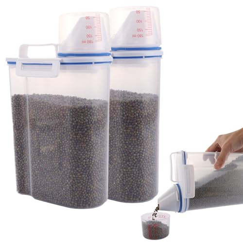 APACALI 2pcs Boite Croquette Chien, 2,3L Boîtes à Nourriture pour Chien, Conteneur de Nourriture pour Animaux avec Gobelet Doseur, Doublement Scellé et Résistant à Lhumidité Conteneur Croquettes chien