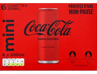 Coca-Cola Canettes Slim Mini Sans Sucres, 6 x 20cl