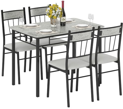 HOMCOM 5 Pieces Dining Room Set, Table & Chairs Set 4, Light Grey