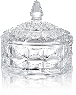 FQCXCKJ Sucrier Pot de Rangement en Verre Cristal avec Couvercles Plat à Bonbons Récipient Transparent Sucrier Pot à Biscuits pour Table Ensemble de 1 Sucrier