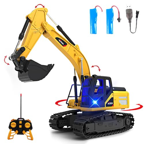 OBEST Juguete de Excavadora con Mando a Distancia,Coche de Juguete RC de 2,4 GHz,Coche de Ingeniería con Sonido y Efectos de luz,Adecuado para Regalos de Cumpleaños para Niños y Niñas