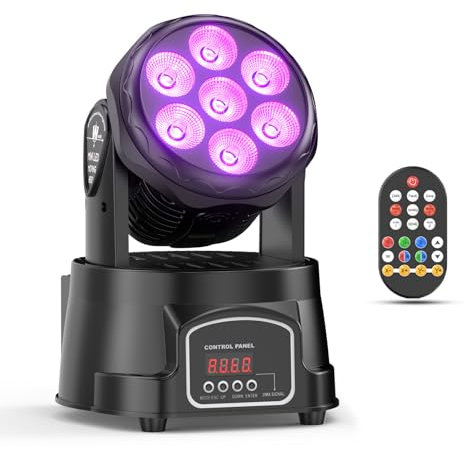 7X15W Moving Head Wash Mini Bühnenlicht dmx512 RGBW Lichteffekte 5 Steuerungsmodus Spot DJ Partylicht mit Fernbedienung Geeignet für Disco, Bar, Club, Hochzeit