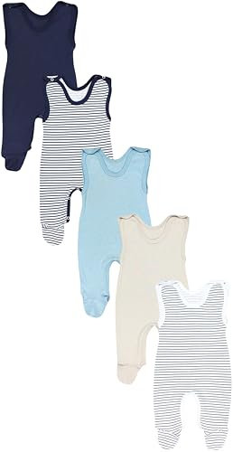 TupTam Baby Unisex Strampler mit Aufdruck Spruch 5er Pack, Farbe: Streifenmix Uni, Größe: 50