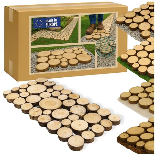 MODO24 Gehweg Gartenweg aus Holz, 8 Module, Gartentritt, Trittplatten, Holzscheibe, Holzscheiben, Weg Holzpfad, Gartenplatten, Beetplatten, Bodenplatten, Gehwegplatten, FSC Holz, Modulmaß 80x40x2 cm