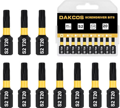DAKCOS T20 Torx Bit, Impact Driver Bits, 1/4 Screwdriver Bit Sets, 20PCS Premium S2 Alloy Steel Bits, 25mm Long