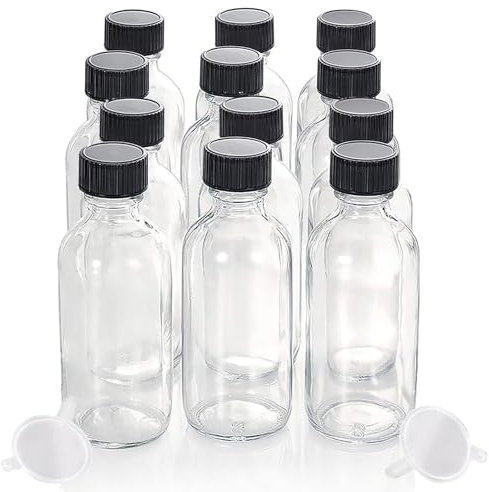 DIDITIME 24 Shot Bottles for Filling, 60 ml Mini Glass Bottles with Lid, Small Glass Bottles for Filling, Small Glass Bottles for Oil, Liquor, Juice & Ginger with Easy to Fill Funnel