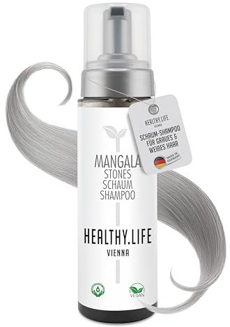 HLV - Farbauffrischendes Schaum Shampoo für graues & weißes Haar, Grauauffrischung & Weißhaar Abdeckung - Vegan, dermatologisch getestet - Farbschaumshampoo für strahlenden Grauton - Haarshampoo 200ml