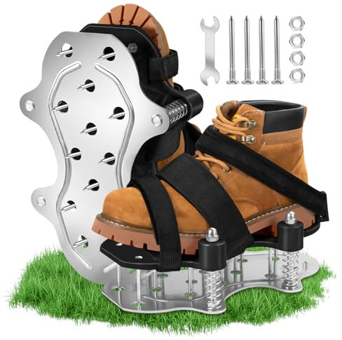 JGGDDU Verbesserte Rasenbelüfter Schuhe, doppellagige Rasenschuhe, gefedertes Design mit Aluminiumsohle, kein Schmutz auf den Schuhen, Bodenbelüfterwerkzeug zum Belüften von Terrassengärten, Schwarz