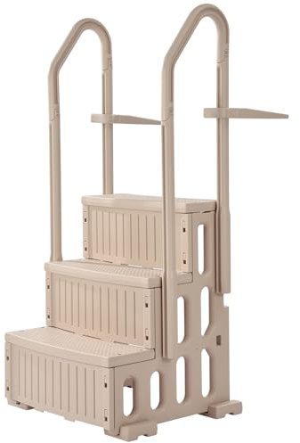 VEVOR Sicherheitsleiter, 3-stufige Treppe mit Doppelhandlauf und rutschfesten Hochleistungsstufen, max. Tragkraft 180 kg, für 91,4–121,9 cm große Einbau- & Aufstellpools mit jeder Terrassenoberfläche