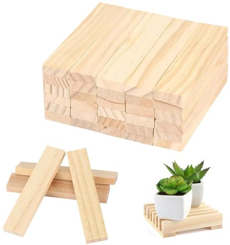 JINJUMEI 30 PCS Bloques de Construcción de Madera, Tacos de Madera para Manualidades, Bloques de Madera Tablillas de Madera Bloques para Proyecto de Bricolaje y deco, Construcción y Revestimiento