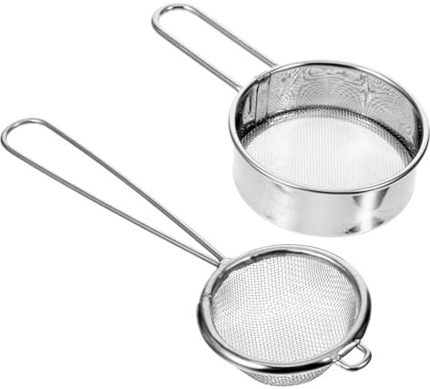 ELAYARD 2 Piezas de harina de mano Hundir cuenco colador con escurridor fritura grifo ponerse ceñudo colador de acero inoxidable pequeño herramienta para hornear