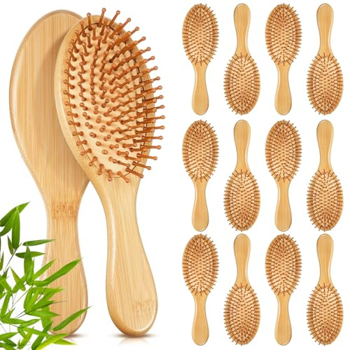 12 Pcs Bamboo Hair Brushes Bulk, Wooden Paddle Detangling Brush, Natural