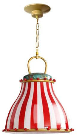 WLBHWL Lustre Américain Vintage Rouge Et Blanc Rayé Design Verre Abat-Jour Suspension Décoration De La Maison Cirque Design Suspendu Plafond Luminaire