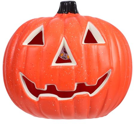 Kisangel Halloween Pumpkin Light: Plastic Pumpkin Lamp Light Up Jack O Lantern Glowing Decorative for Home Garden Indoor Outdoor Decoration (Without Battery)