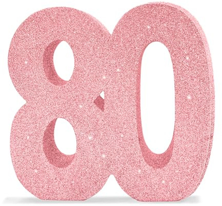 80th Birthday Table Decorations for Men Women, 8 Number 80 Glitter Table Decoration Centrepiece,Standing Large Pink Sweet 80 Sign Table Number for Birthday Wedding Anniversary Table Decorations