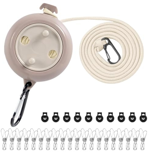 Cuerda Tendedero, Cuerda Tendedero Exterior Camping 20 kg, Cuerda Tendedero Exterior Portátil, Cuerda para Tender Camping, 20 Pinzas Inoxidables, ideal para exteriores, autocaravanas, balcón y jardín