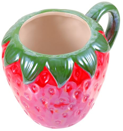 FUNNETOYU Strawberry Ceramic Coffee Mug with Handle Cute Fruit-Shaped Drink Container for Hot Chocolate Milk Tea and Coffee Kitchen Cup for Breakfast and Home Use Gift for Family and Friends