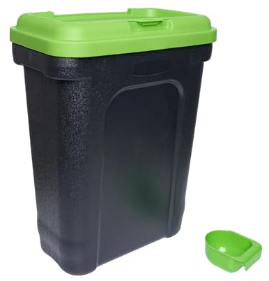 Large 30L Pet Food Storage Container with Scoop – Airtight Dry Food Bin with Flip-Top Lock, Durable Plastic Pet Food Tub for Dog, Cat & Animal Feed (15kg Capacity) (Green)