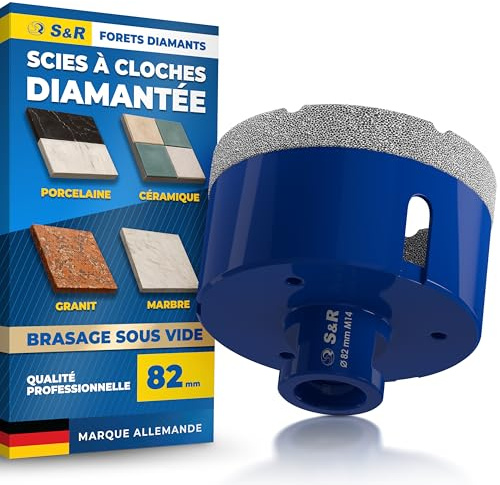 S&R Professional Diamant Fliesenbohrer 82 Lochsäge für Fliesen M14 Gewinde | Diamant Bohrer Fliesen, Vakuum Gelötete Bohrkrone Winkelschleifer für Keramik, Feinsteinzeug, Granit, Marmor, Porzellan mm,