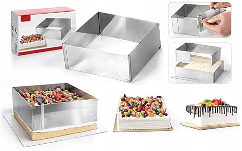 Alma Manufacturer Backrahmen rechteckig verstellbar - 15 cm hoch - Backform aus Edelstahl - Kuchenform zum Backen - Tortenzubehör