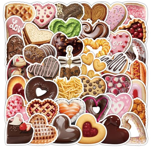 LYunMu Herzförmiges Essen Aufkleber 50 Stücke Niedlich Deko für Auto Laptop Skateboard Fahrrad Moped Motorrad Fahrrad Computer,Geeignet für Erwachsene Heart Food ästhetisch Sticker Set