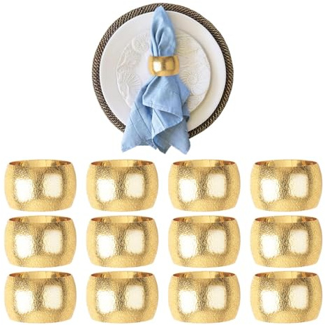 XHYASD 12 Serviettenringe Gold Metall Ø 4 cm Vintage Tischdeko | Legierungsmetall, Ø 4 cm, 12 Stück, Modern-Vintage, für Hochzeit, Weihnachten, Festessen, mattes Muster