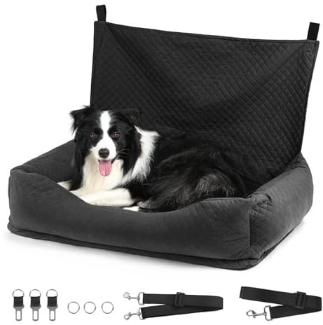 Honey Paws Hunde Autositz für mittelgroße und große Hund oder Zwei kleine Hunde, Universeller Hundesitz Auto Rückbank für Kleine/Mittelgroße Hund bis 25Kg, Waschbar, Selbstwärmendes Katzenbett