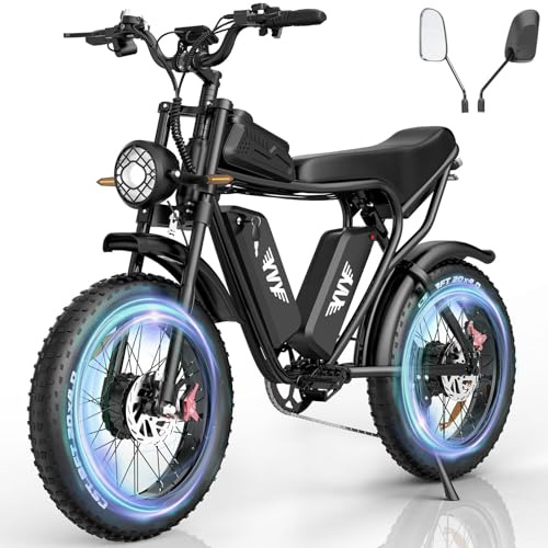 YVY C20 Max Bicicletta Elettrica, Autonomia 300 km, Batteria Rimovibile 52V 40Ah, Doppio Motore 180 Nm, Fat Bike Elettrica, Ebike 7 Velocità, Doppia Sospensione, Doppio Disco, Schermo LCD