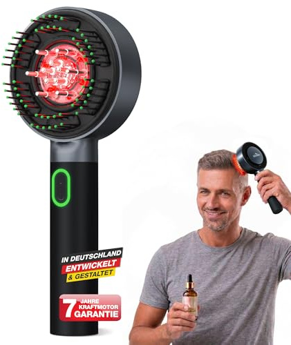 DONNERBERG® MIO Kopfmassagebürste mit Rotlicht gegen Haarausfall, Kabellos | Elektrischer Haaröl Applikator - für Männer mit lichtem Haar, 3D-Massage, Wasserdicht, 7 Jahre Motorgarantie, Schwarz