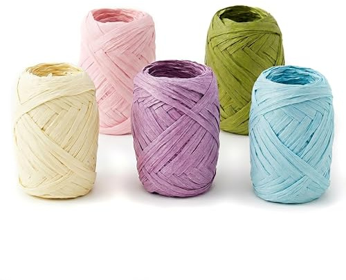 Papierband Raffiabast 5 Rollen Set je 20m - Geschenkband Raffia Papier Schnur Craft Verpackung - Bastband Papiergarn zum Binden Verzieren - Bänder für Geschenke Dekorationen - Pastell Bunt