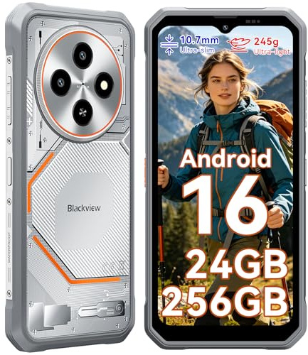 Blackview Rugged Smartphone Android 16, Ultra Sottile 10.7 mm, 24(8+16) GB+256GB/2TB Telefono Indistruttibile, Display 6,56 HD+ 90 Hz, IP69K Impermeabile, 16MP+13MP, Face ID/NFC/OTG/3 Anni Garanzia