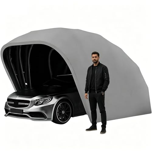 Garage Pieghevole Mobile,Posto Auto Coperto telescopico Resistente al Freddo,Cabine Pieghevole Semiautomatica,Riparo autoportante portatile in acciaio inox,Grigio L:5.5M