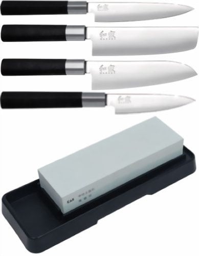 KAI Wasabi Black Set 4 Messer + Schleifstein