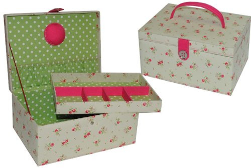 alles-meine.de GmbH 2 TLG. Nähkorb XL groß eckig - Creme kleine Rosen Blumen Stoff Nähkasten Nähkästchen Handarbeitskorb