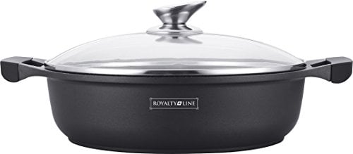 Royalty Line - RL-BR30M - Kochtopf Niedrig mit Glasdeckel, Antihaftbeschichteter, Induktionsgeeignet, Schwarz, 4.5 Liter, 30 cm
