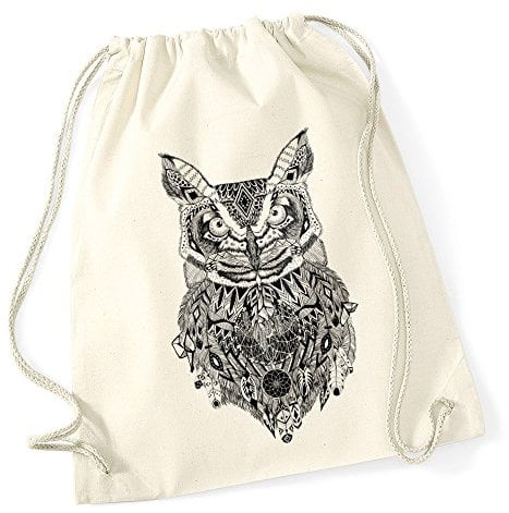 Autiga Turnbeutel Eule Aztekenmuster Boho Aztec Owl Hipster Beutel Tasche Bohemian Natur