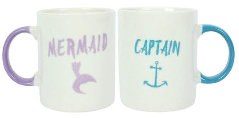 Pair Ceramic Mug | Mermaid & Captain | H:10cm W:24cm D:8cm | pack of 2