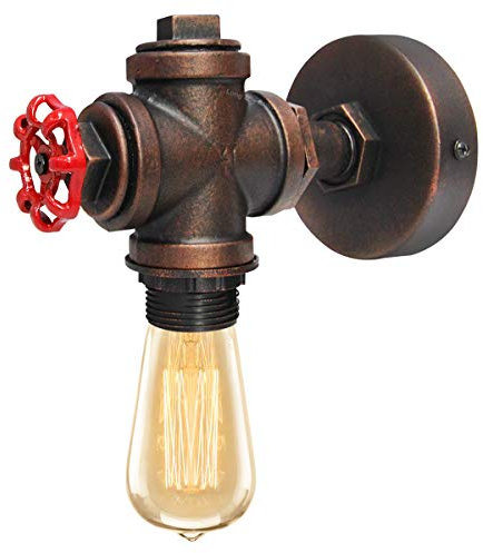 Retro Vintage Industrial Water Pipe Wall Light Rustic Metal Red Valve Tap Single Loft Steampunk Lamp M0071F