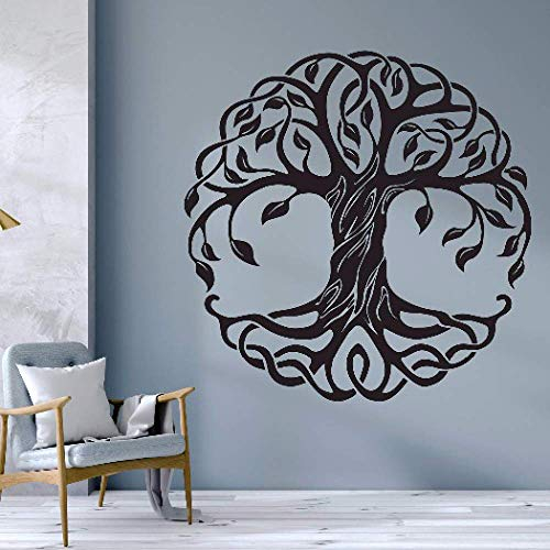 Mandala Runde Baum Vinyl Wandtattoo Dekoration Fitness Yoga Baum Wandaufkleber Lebensbaum Yoga Studio Wandbild Größe:56 * 56CM