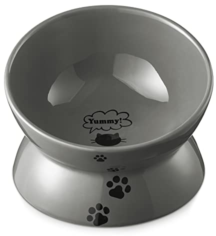 Y YHY Futternapf Katze, Katzennapf Erhöht mit 15° Neigendem Design, Katzennapf für Katze Hunde Welpe Futter, Fressnapf Katze sind Leicht zu Reinigen,Schützen den Nacken,120 ml/9.1 x 12.7 cm,Grau