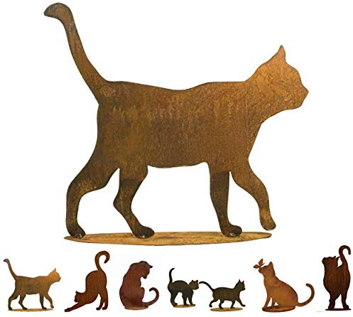 Gartenfigur Rost auf festem Stand – Hochwertig & Wetterfest - Metall Tierfigur - Edelrost Dekofigur/Tier Figur – Gartendeko/Dekoration (Katze II - Höhe 50cm)