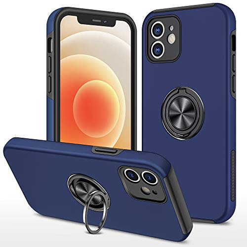 EYZUTAK Case for iPhone 12 6.1 inch, 360 Degree Rotation Magnetic Metal Finger Ring Holder Magnet Car Holder Inner Silicone with Camera Protection Glossy Anti-drop Hard Cover - Blue