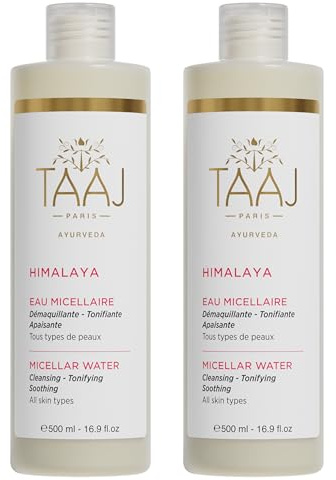 TAAJ | Mizellenwasser - HIMALAYA | Reinigt, tonisiert & beruhigt empfindliche Haut I Entfernt Make-up & Unreinheiten | Vegan & Cruelty Free | 2 x 500 ml Packung.
